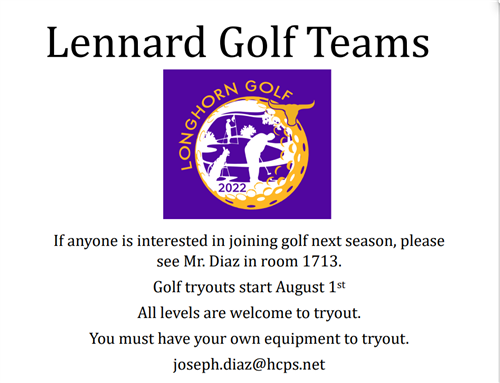 See Coach Diaz in room 1713 for more information about golf in 2023!